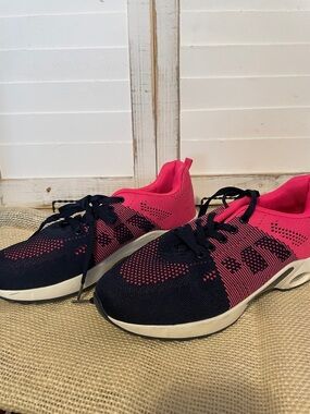 Women’s Knit Lace-Up Athletic Sneakers - Navy and Hot Pink